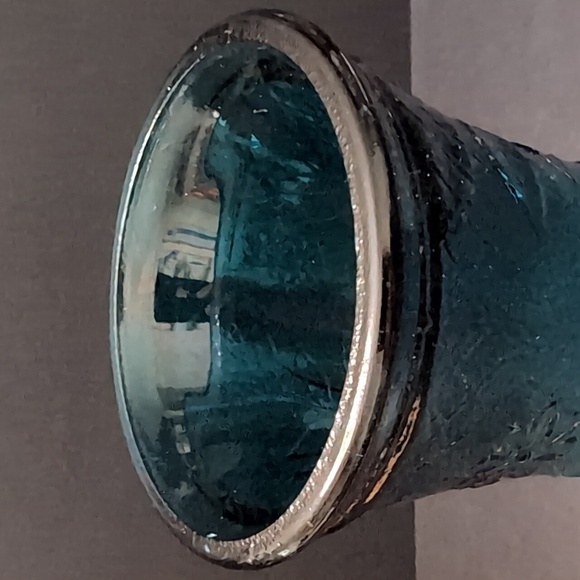 VGT,Mid Century,Dark Teal Empoli Glass Genie Vase with Butterflies/Fruit,Vines. - Picture 4 of 9